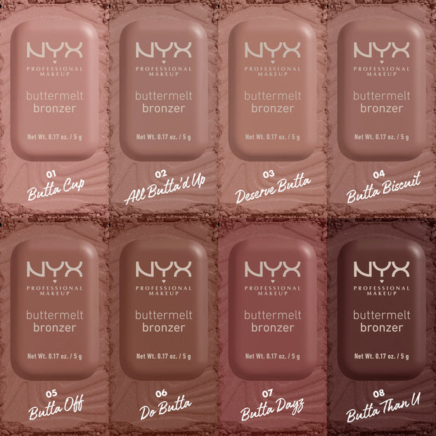 Buttermelt Bronzer High pigment, true-to-skin buttery powder bronzer. Fade & transfer resistant with up to 12HR wear.